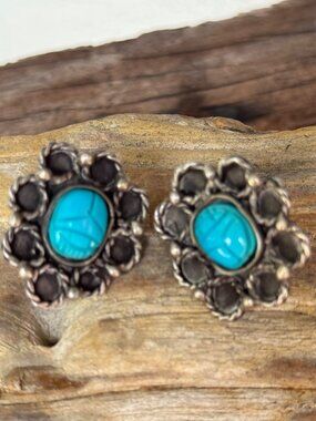 Unbranded Earrings Women Sterling Silver Turquoise Stud Southwestern 1” 4.7g